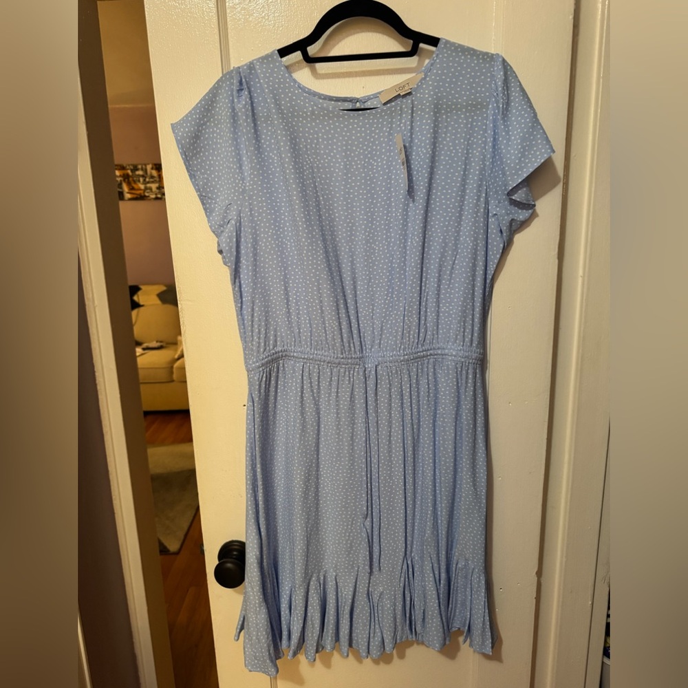 LOFT Light Blue Polka Dot Short Sleeve Dress